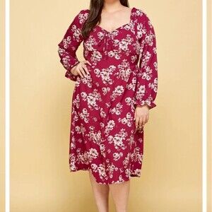 Lily Rose magenta floral tie front cute smocked back plus size midi dress 3x